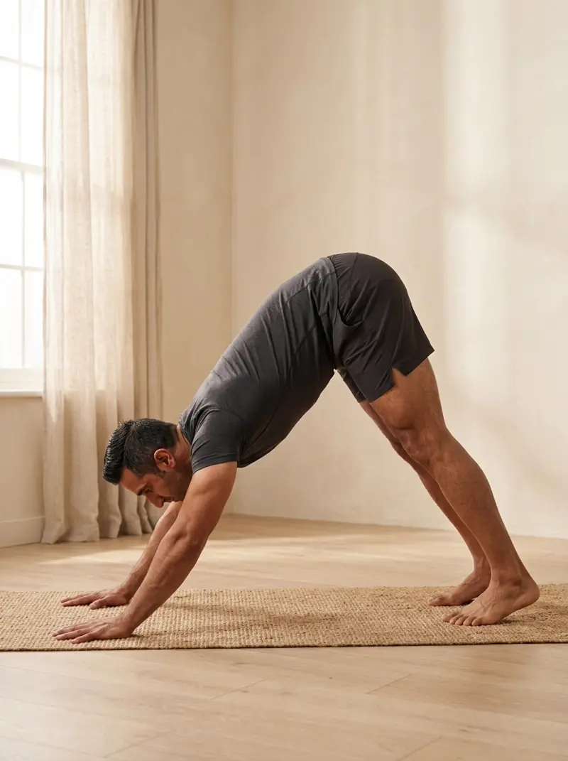AI-generated illustration of Downward-Facing Dog Pose (Adho Mukha Śvānāsana).