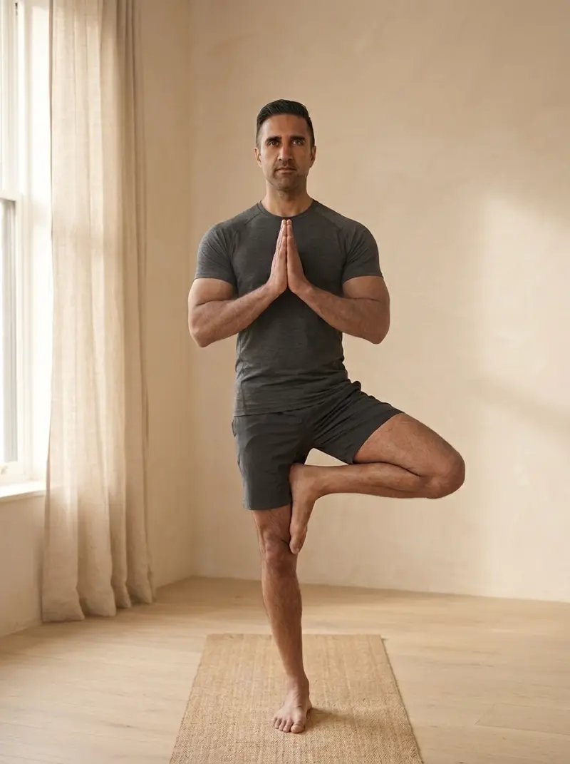 AI-generated illustration of Tree Pose (Vṛkṣāsana).